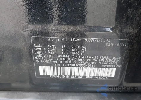 2013 Subaru Legacy 2.5I Premium из США, поврежденный, VIN 4S3BMBC69D3040560